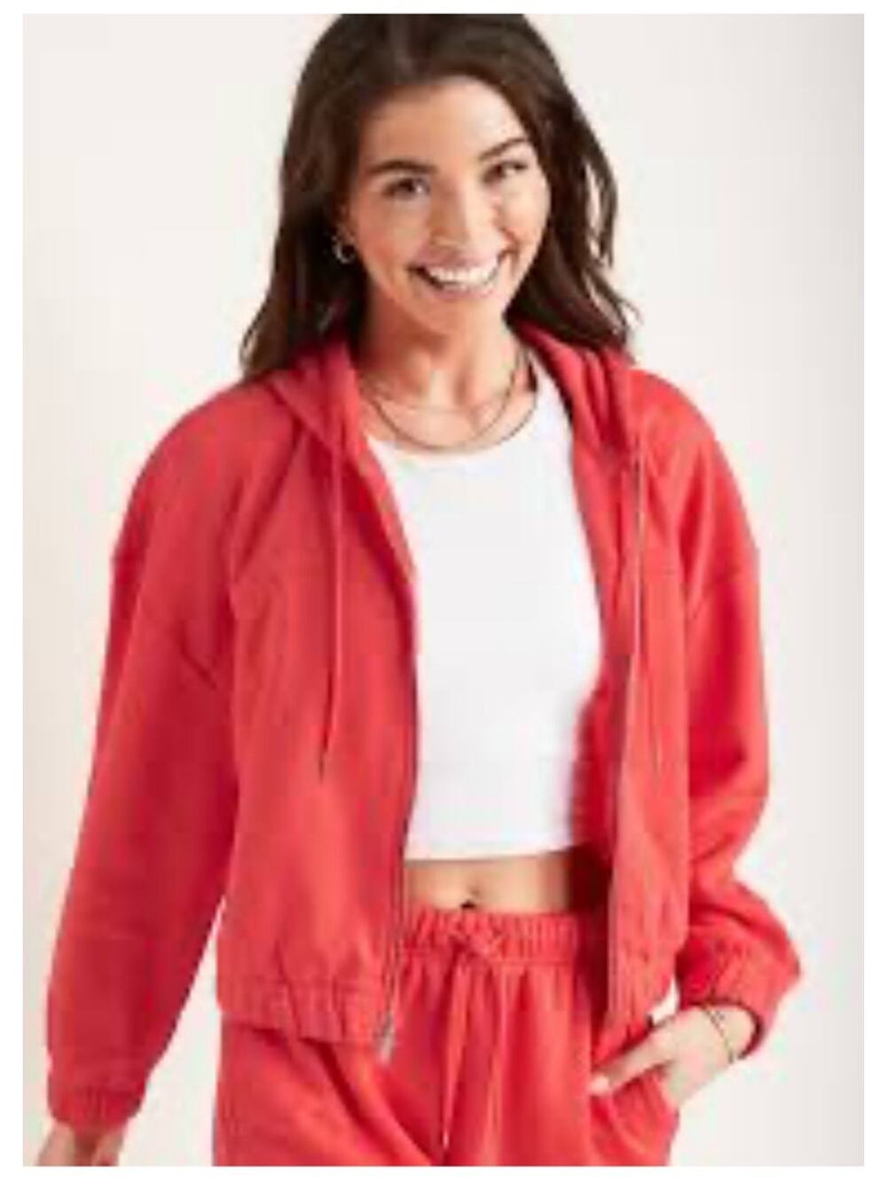 Old Navy Coral Cropped Zip Up Hoodie Casual Athleisure Size XL